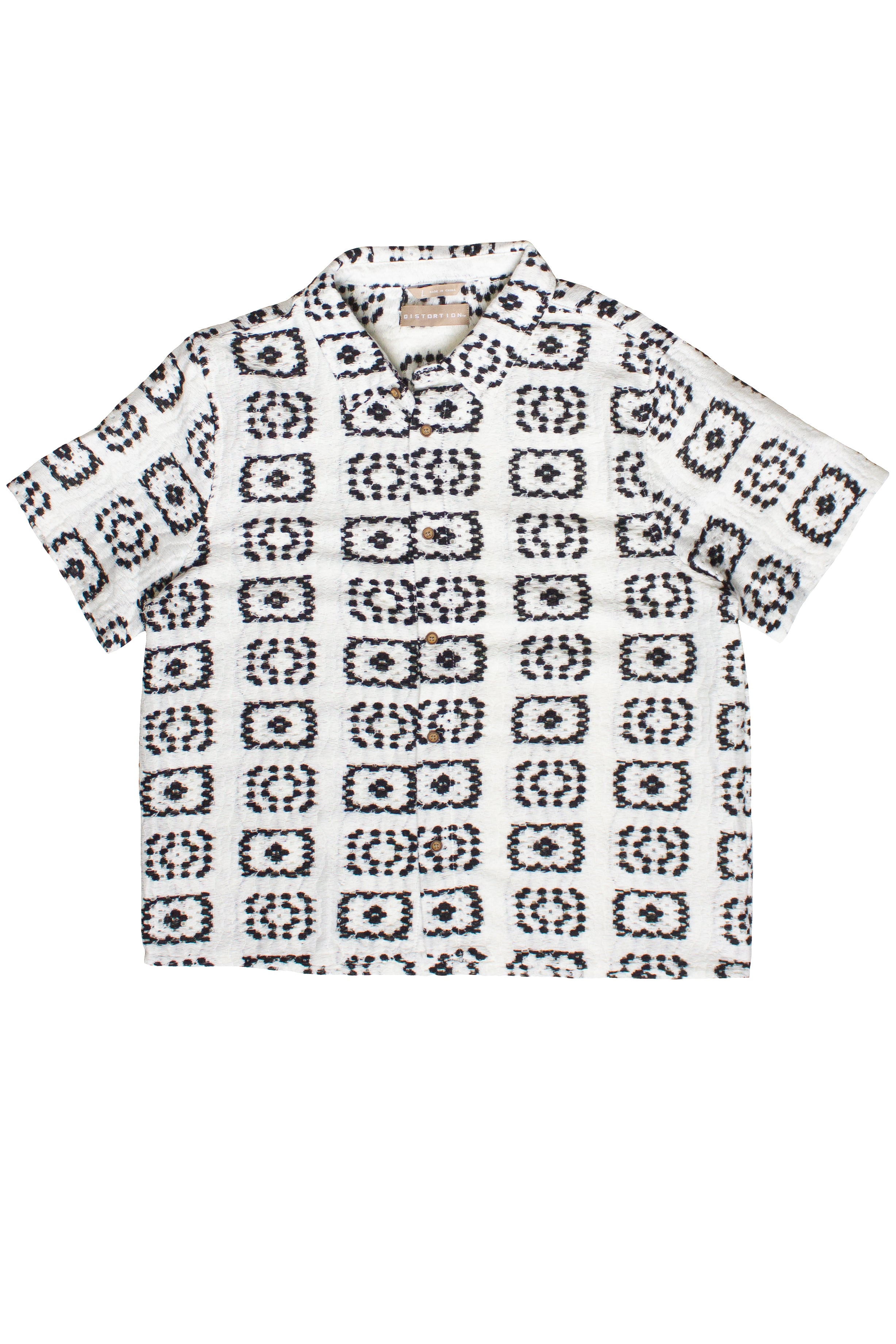 Woven Granny Square Print Button Up Shirt - White