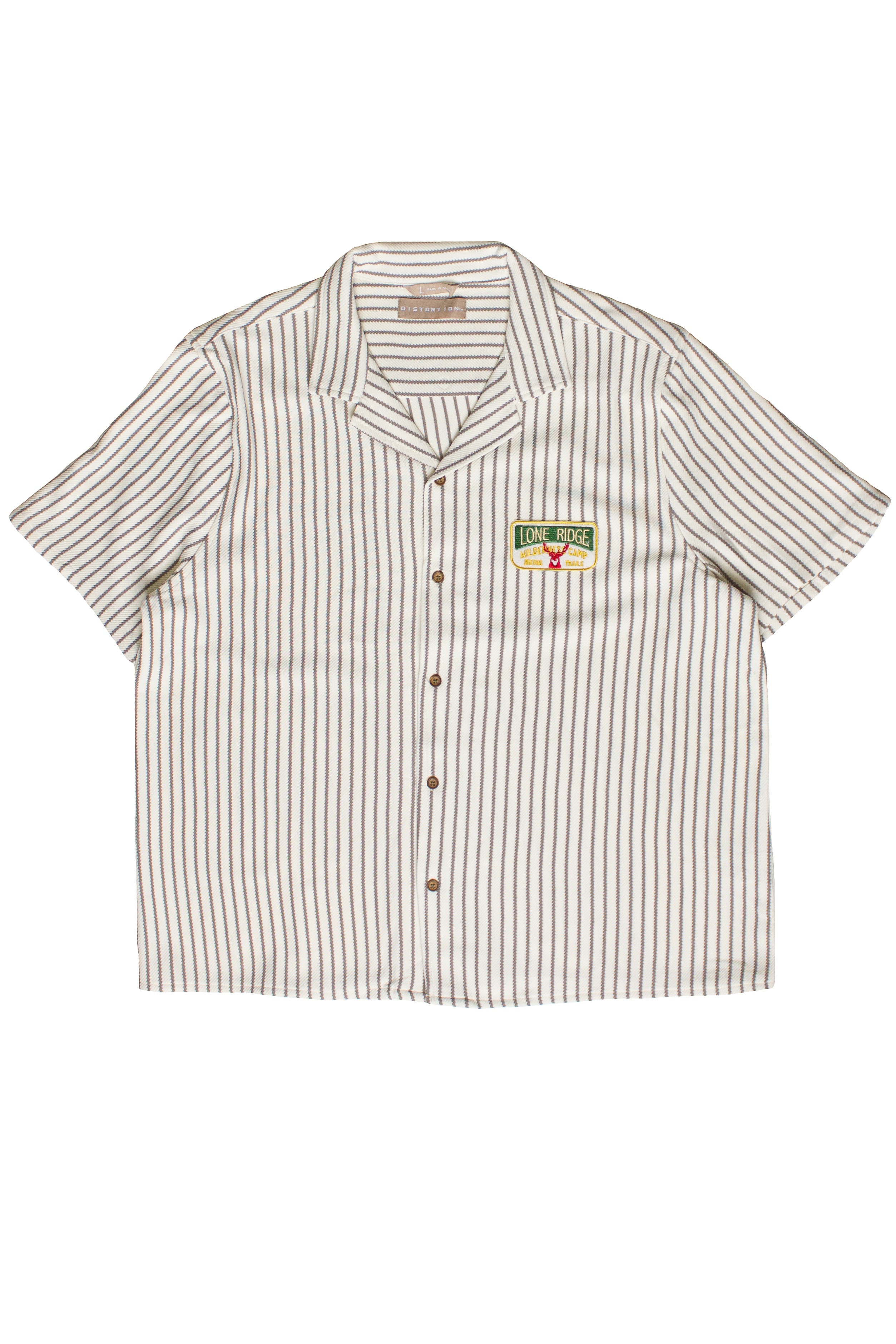 Patch Striped Textured Button Up Shirt - Ivory