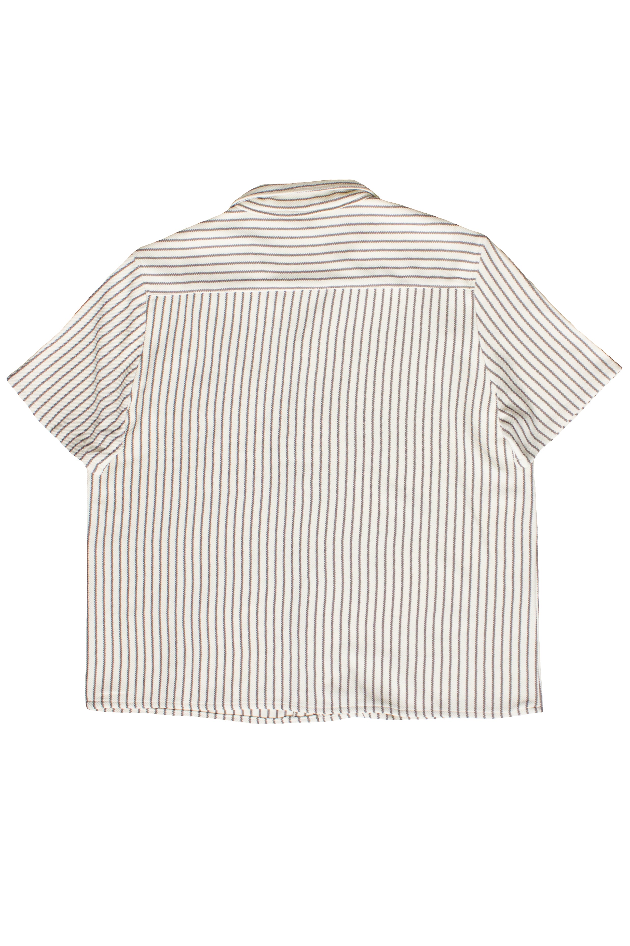 Patch Striped Textured Button Up Shirt - Ivory