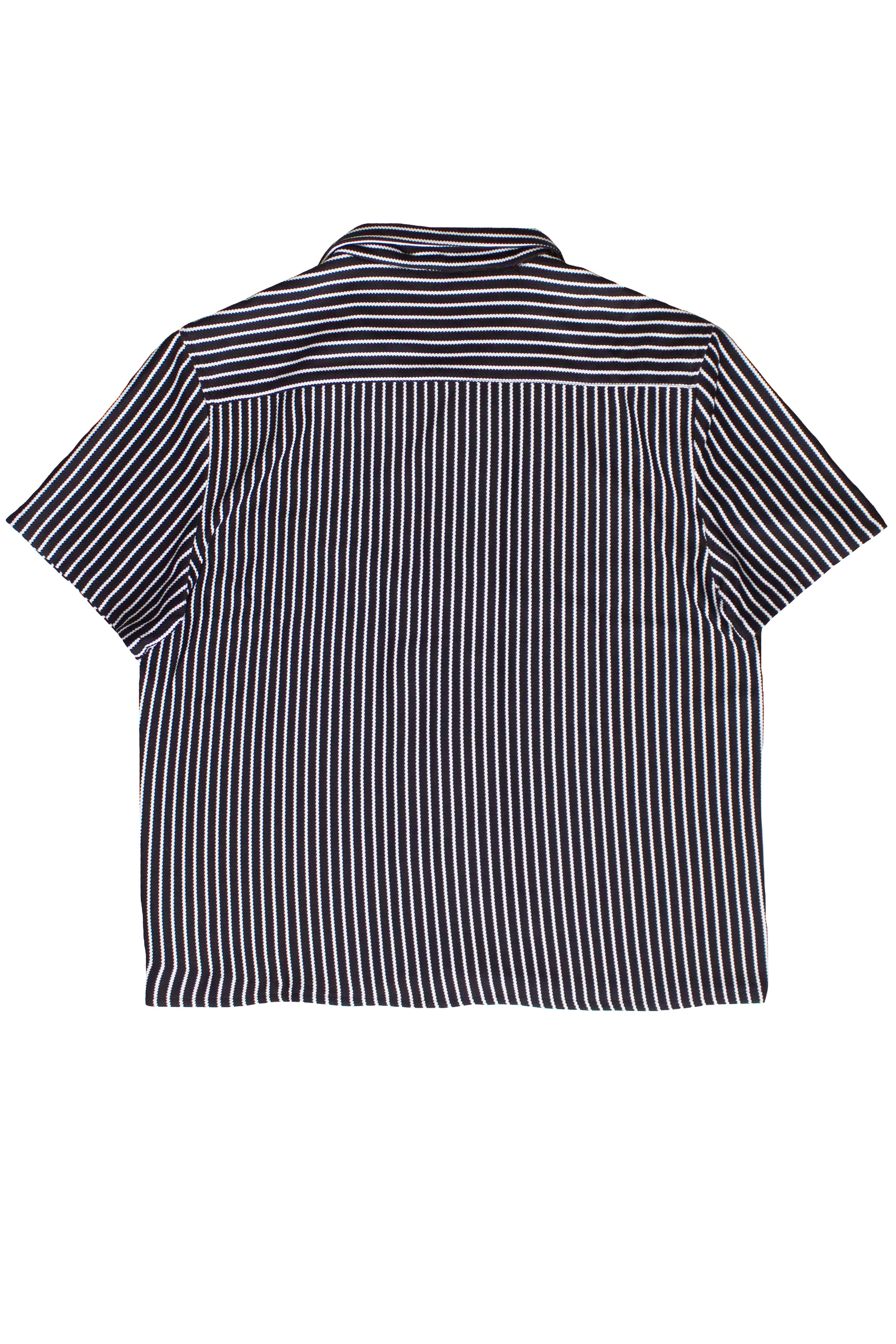 Patch Striped Textured Button Up Shirt - Black
