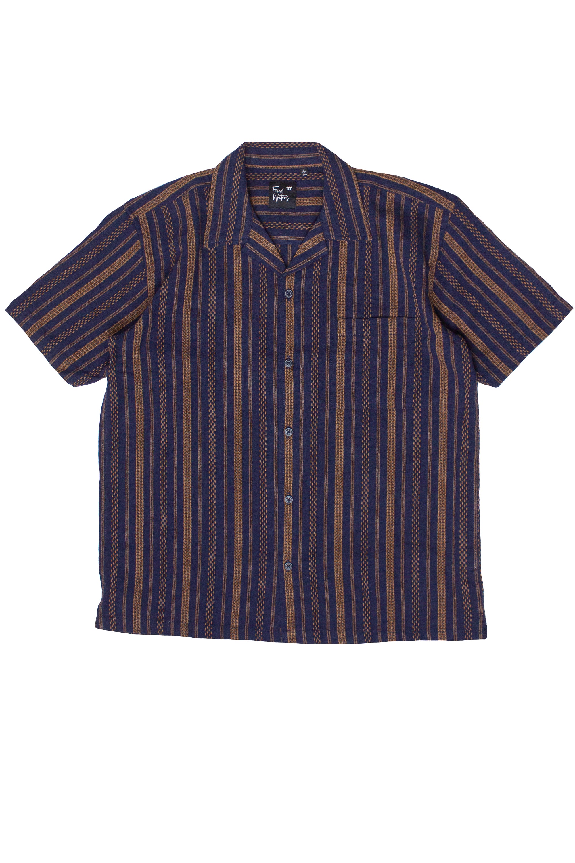 Embroidered Weave Striped Button Up Shirt