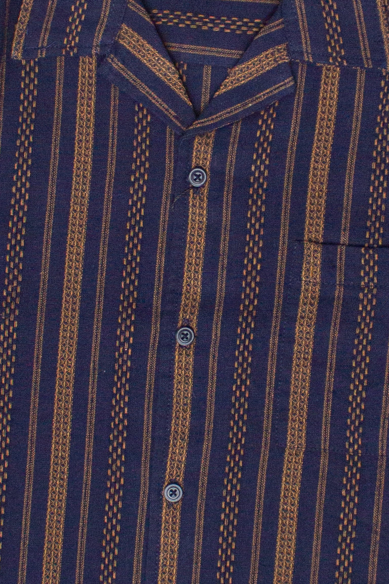 Embroidered Weave Striped Button Up Shirt