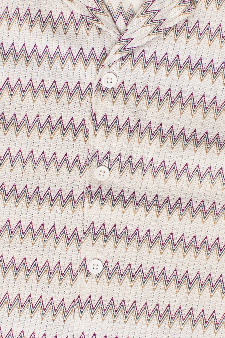 Woven Zig Zag Button Up Shirt - Beige