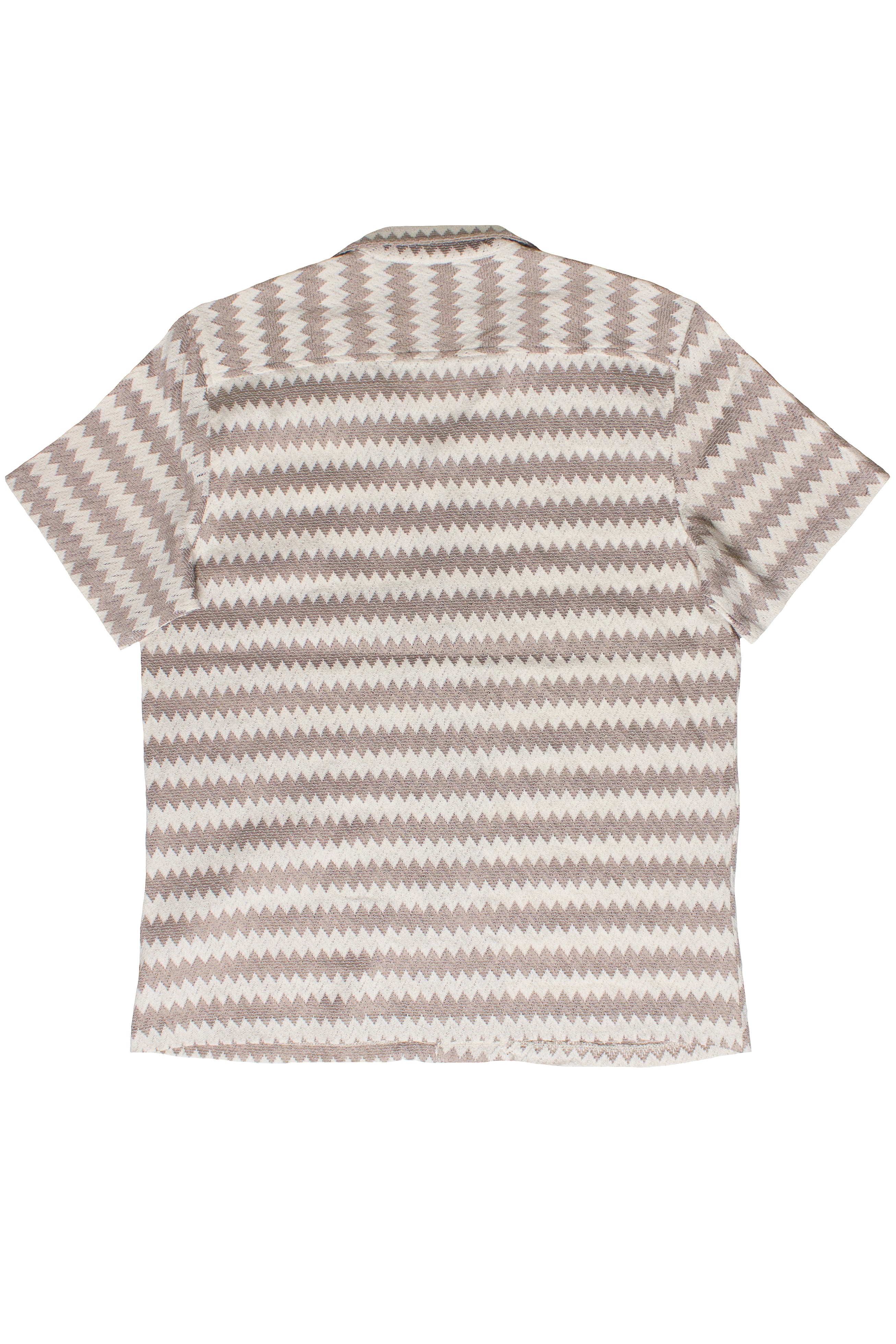 Chevron Striped Woven Button Up Shirt - Beige