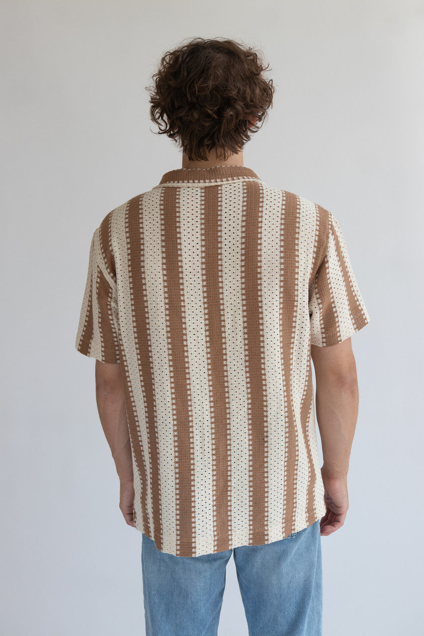 Crochet Striped Woven Shirt