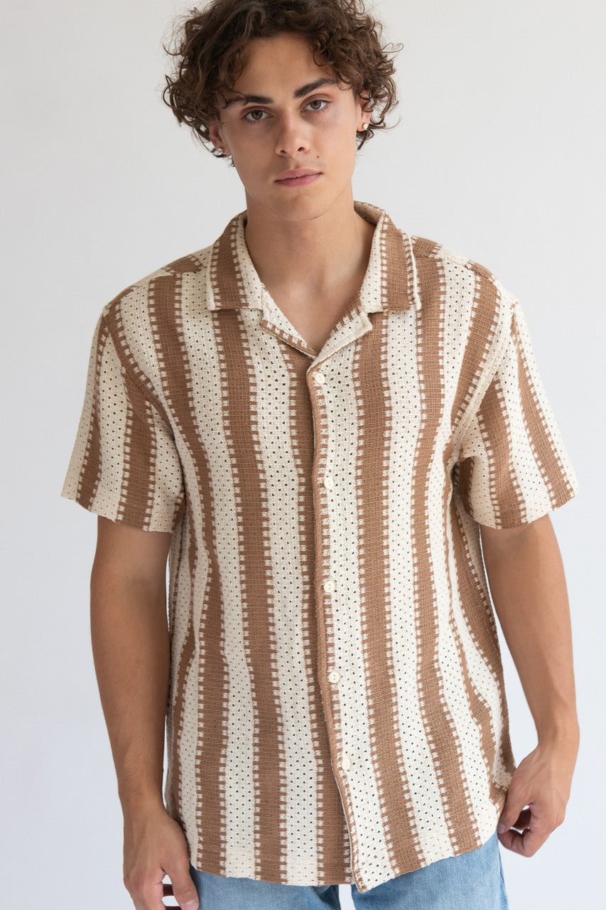 Crochet Striped Woven Shirt