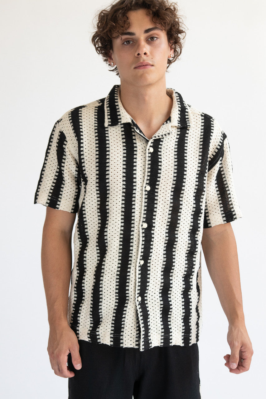 Crochet Striped Woven Shirt