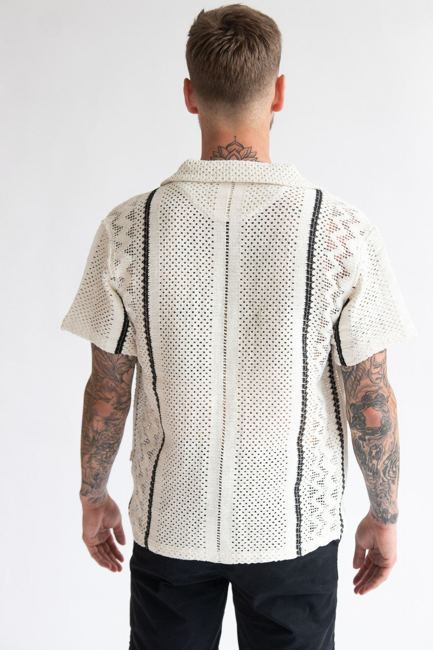 Stripe Cabana Crochet Button Up Shirt