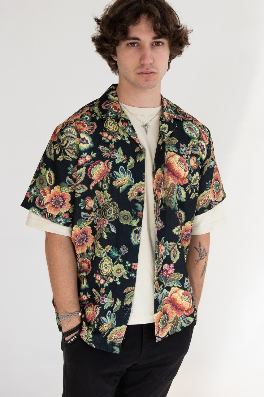 Tapestry Style Floral Button Up Shirt