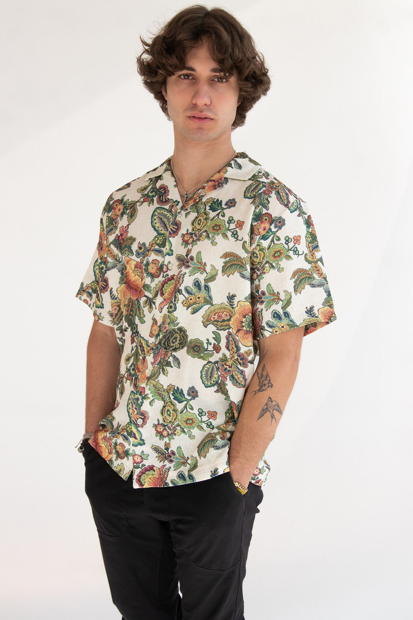 Tapestry Style Floral Button Up Shirt