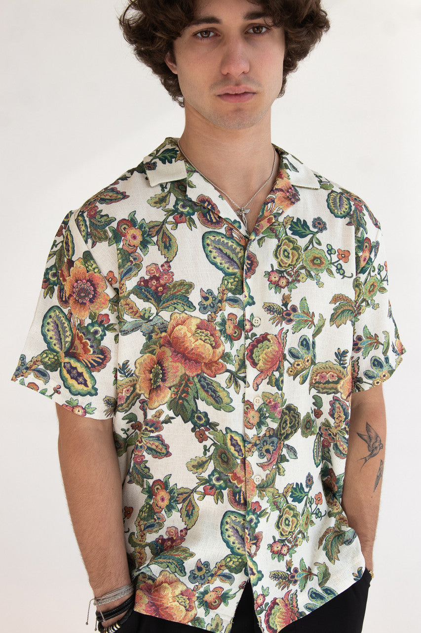 Tapestry Style Floral Button Up Shirt