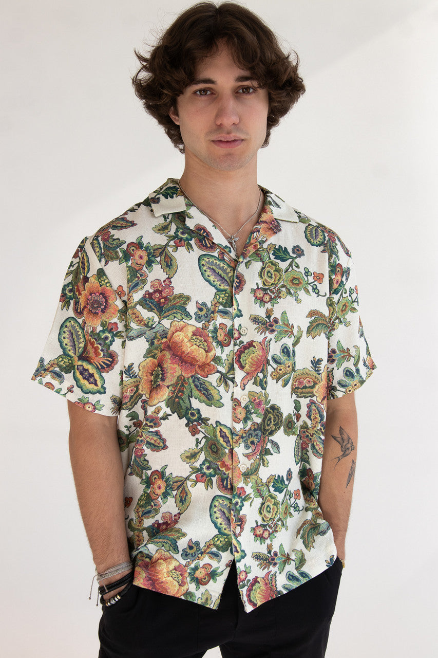 Tapestry Style Floral Button Up Shirt