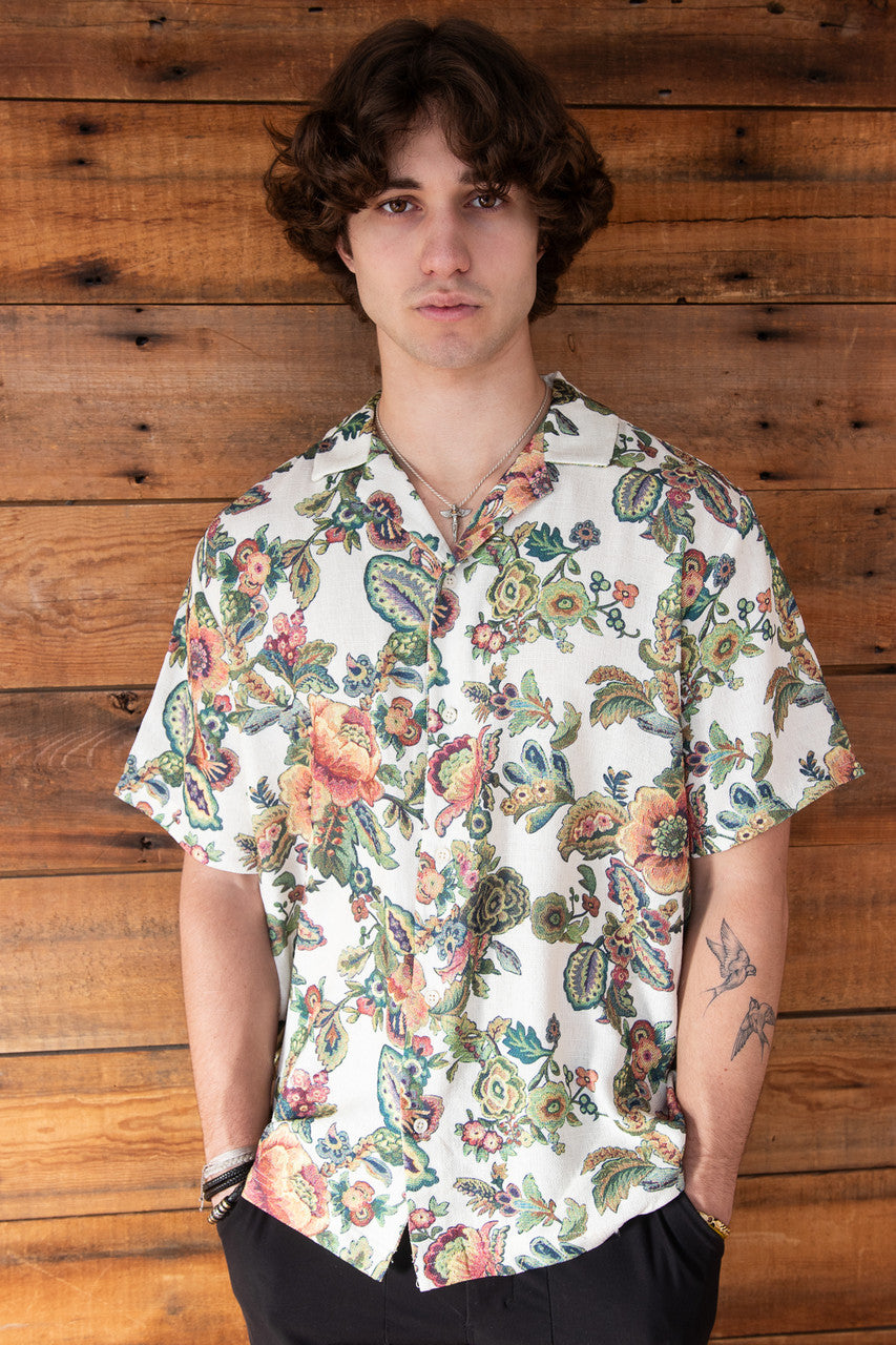Tapestry Style Floral Button Up Shirt