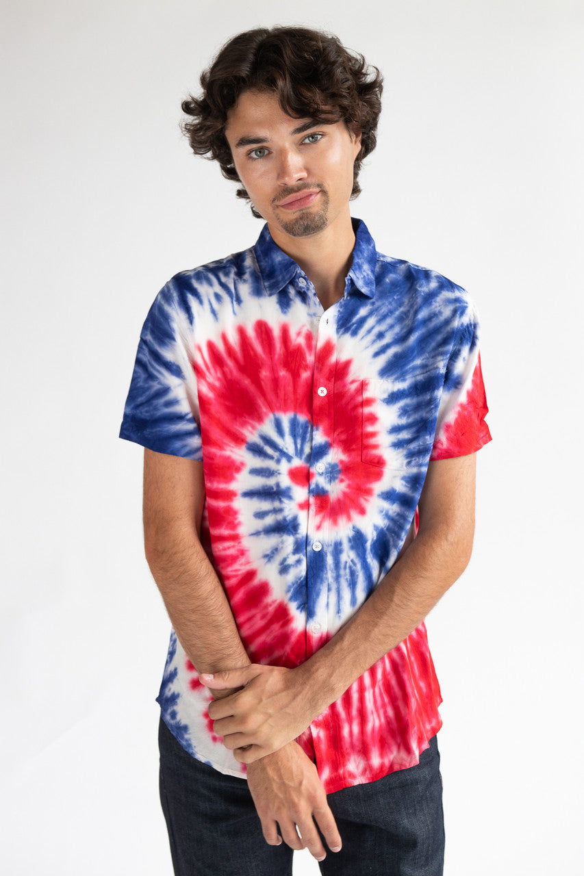 Rayon Tie Dye Button Up Shirt