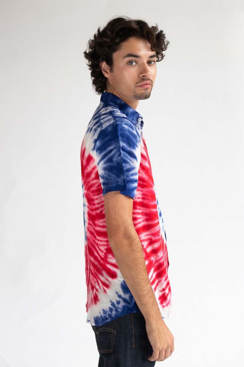Rayon Tie Dye Button Up Shirt