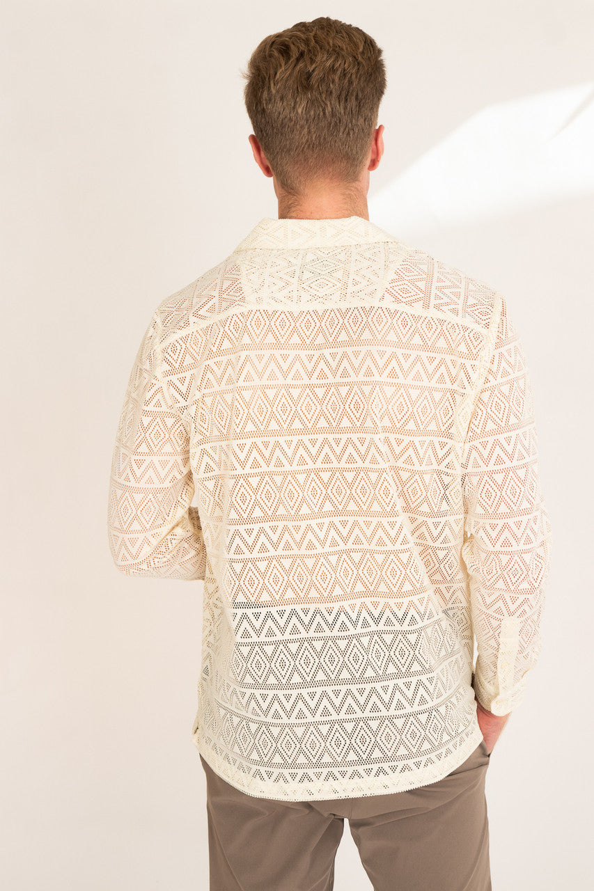 Polyester Triangle Pattern Lace Long Sleeve Shirt