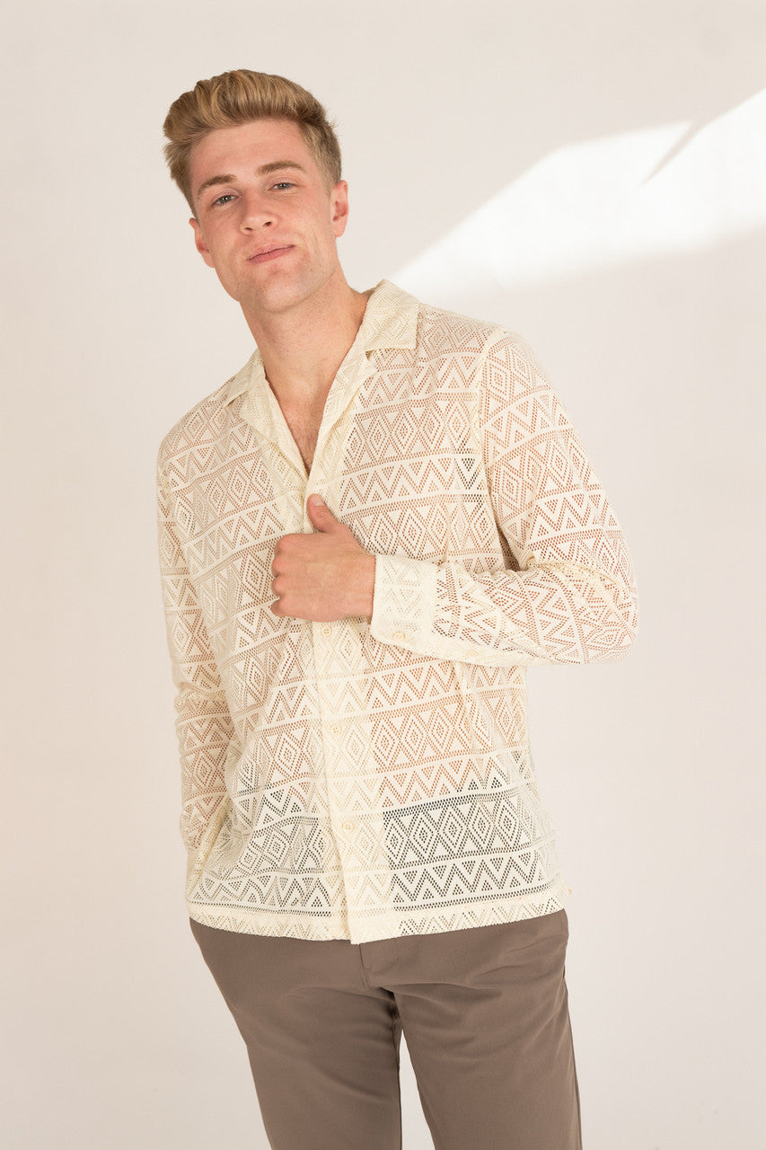 Polyester Triangle Pattern Lace Long Sleeve Shirt