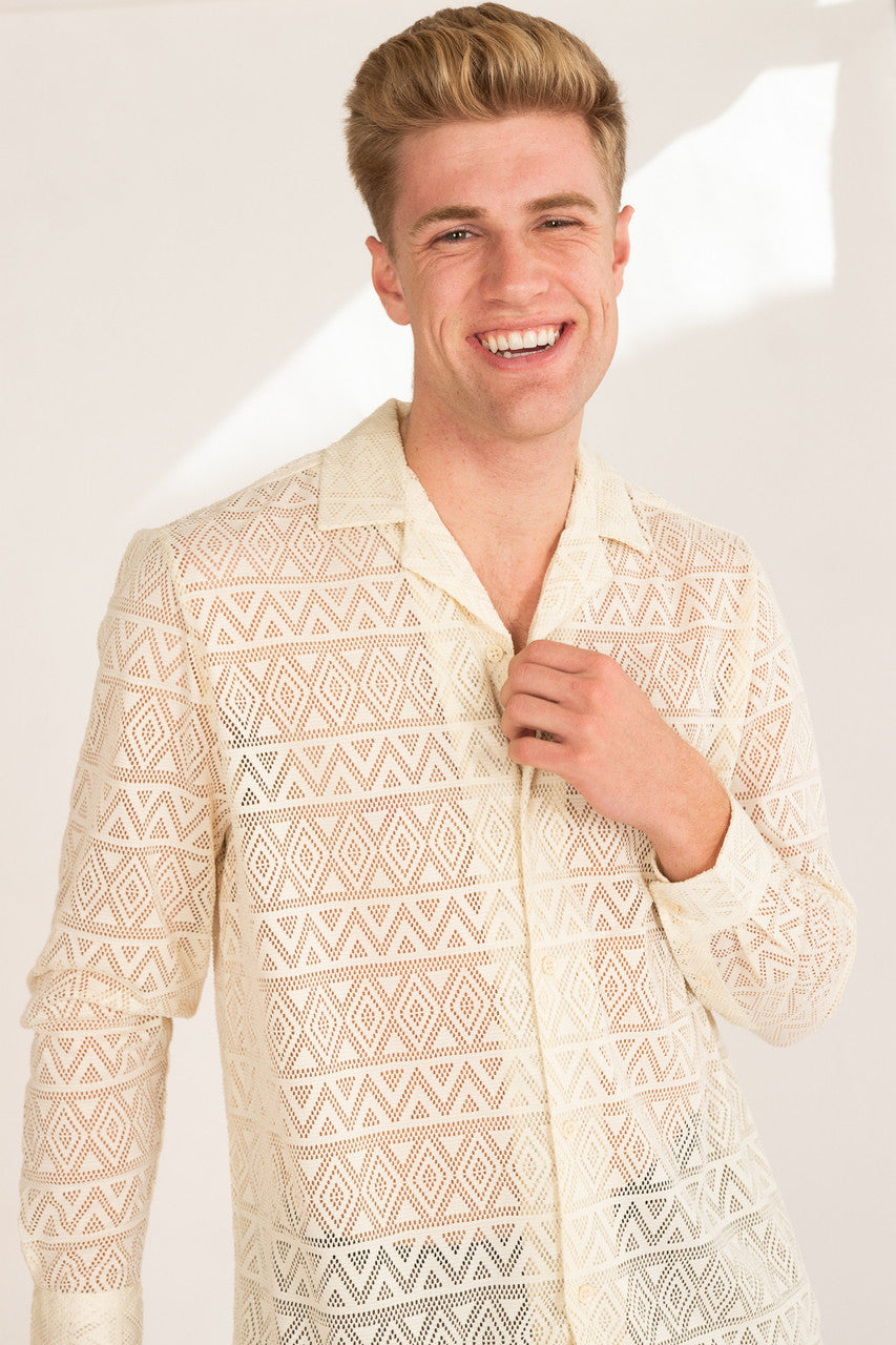 Polyester Triangle Pattern Lace Long Sleeve Shirt