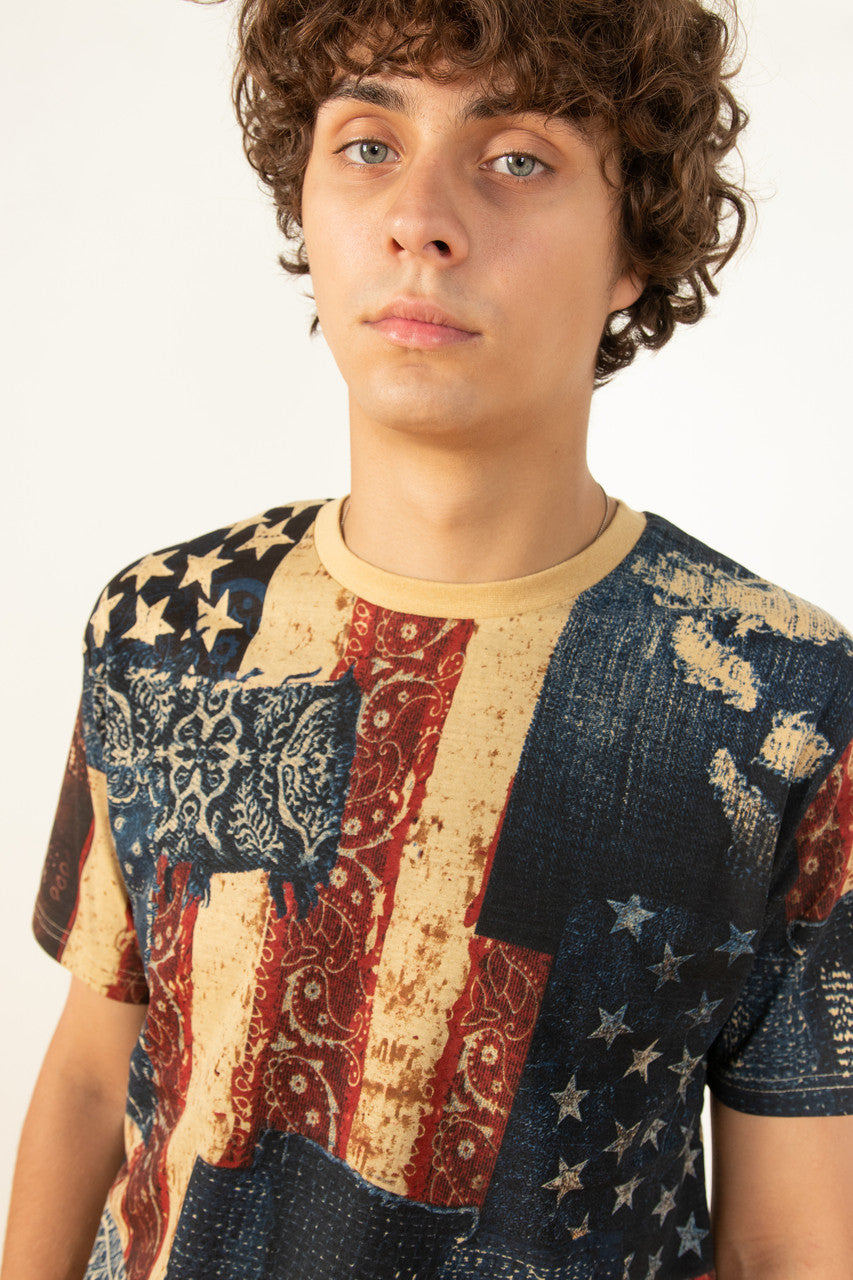 Patchwork Print Flag Shirt