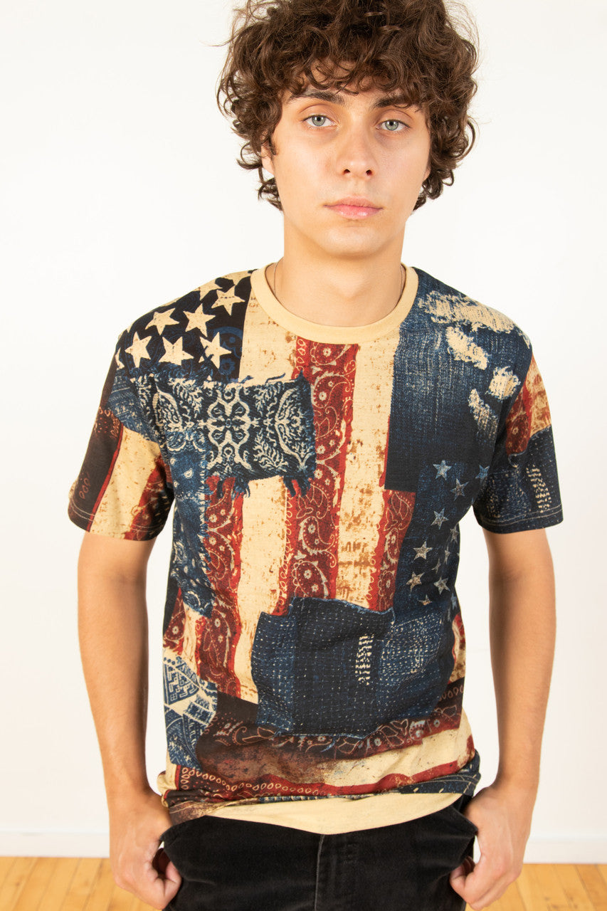 Patchwork Print Flag Shirt