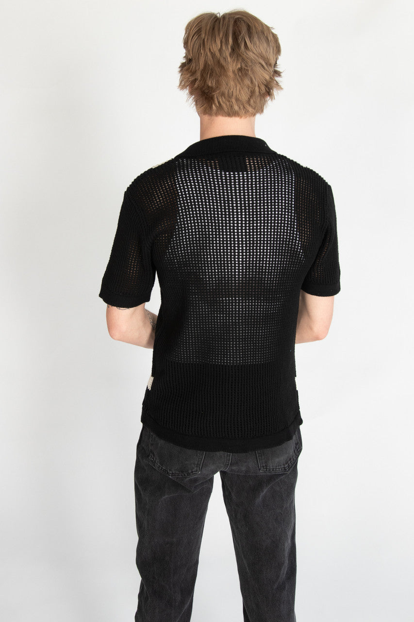 Crochet Bowling Style Button Up Shirt