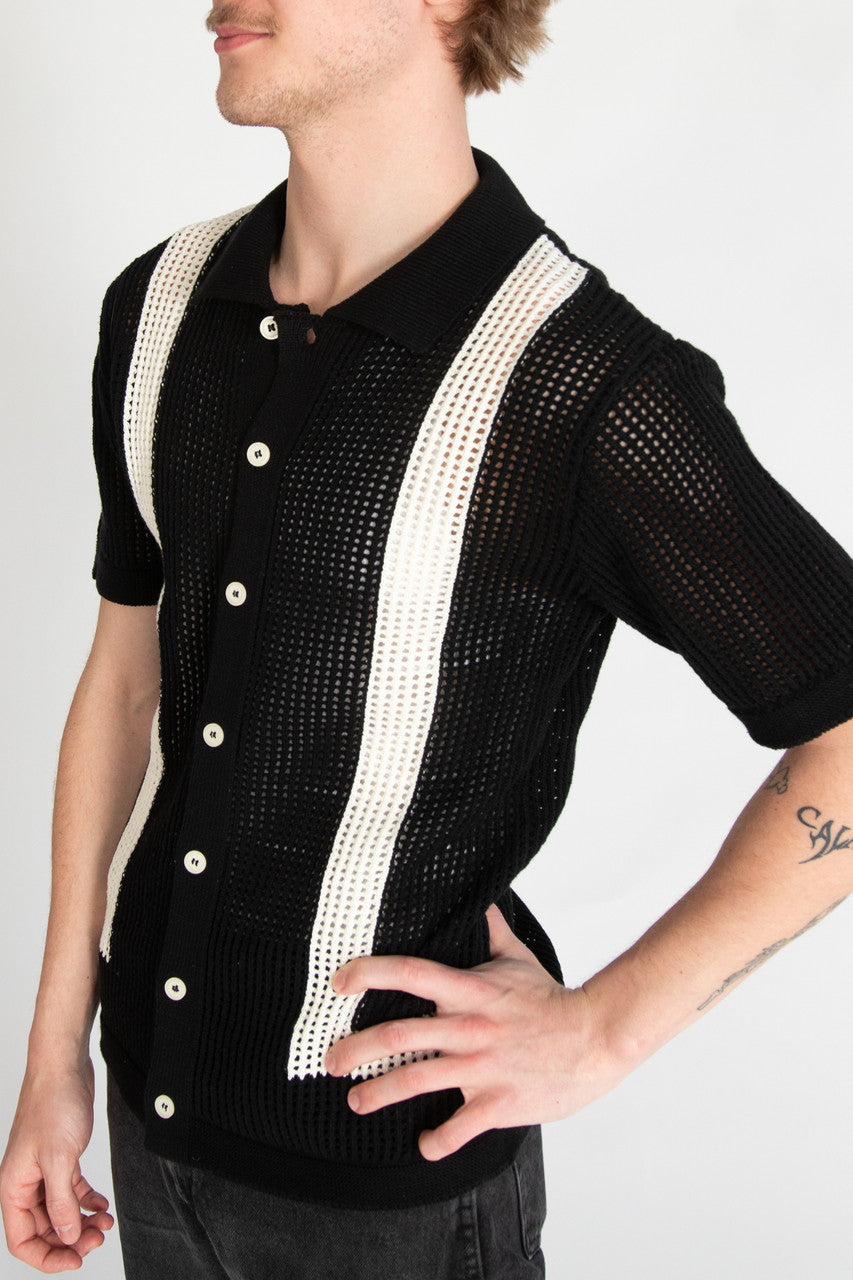 Crochet Bowling Style Button Up Shirt