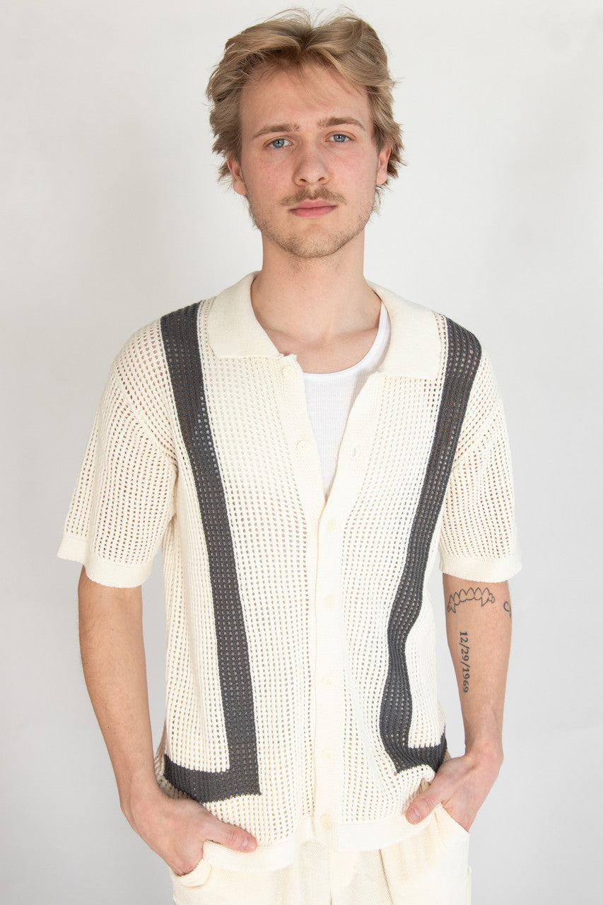 Crochet Bowling Style Button Up Shirt