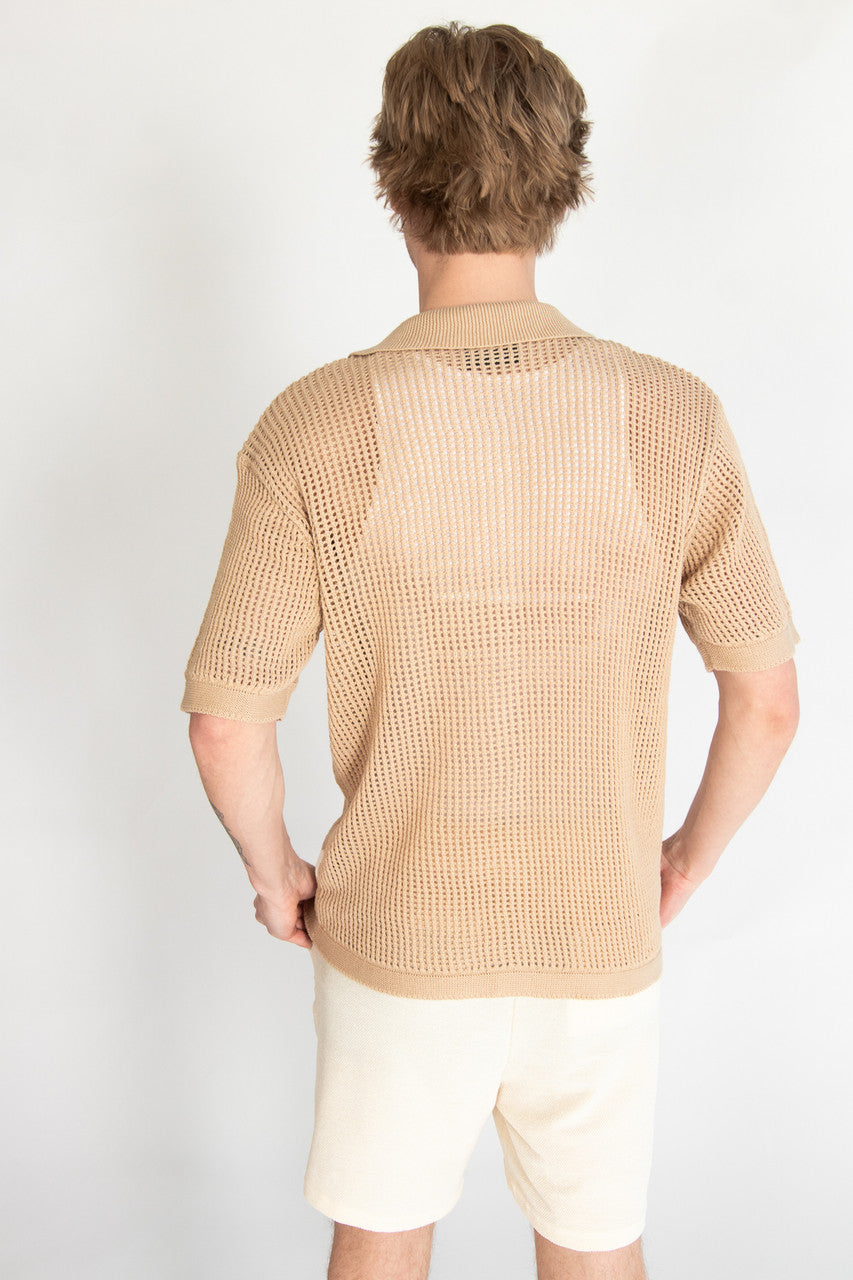 Crochet Bowling Style Button Up Shirt