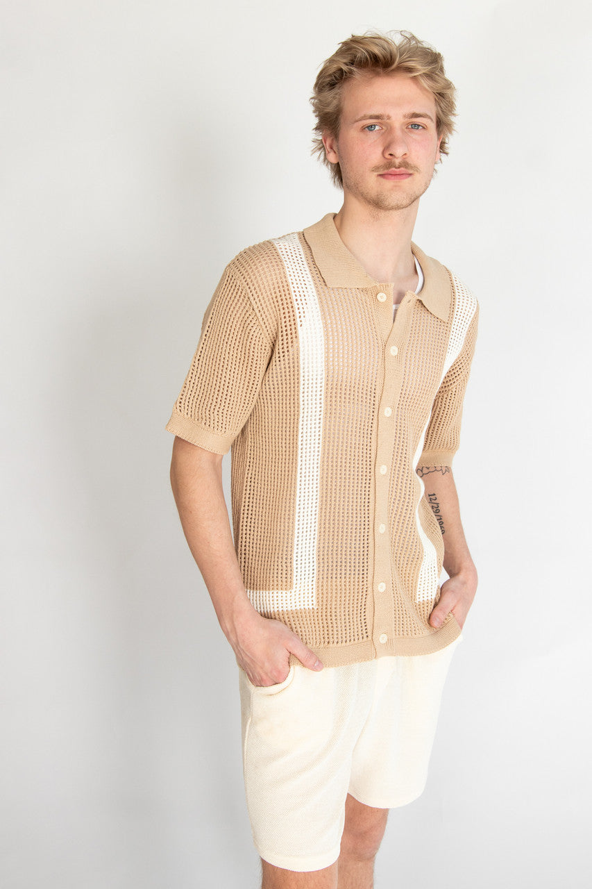 Crochet Bowling Style Button Up Shirt