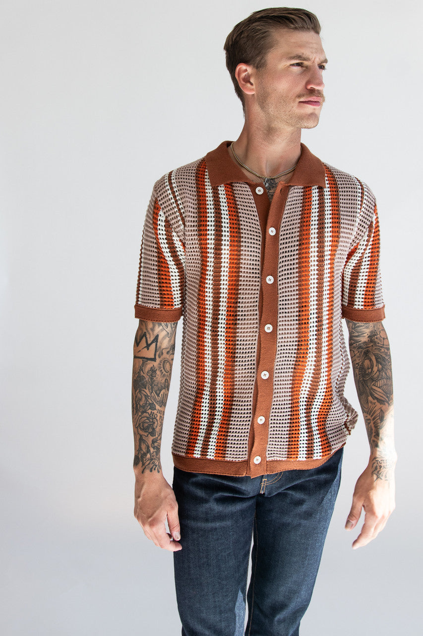 Warm Brown Crochet Button Up Shirt