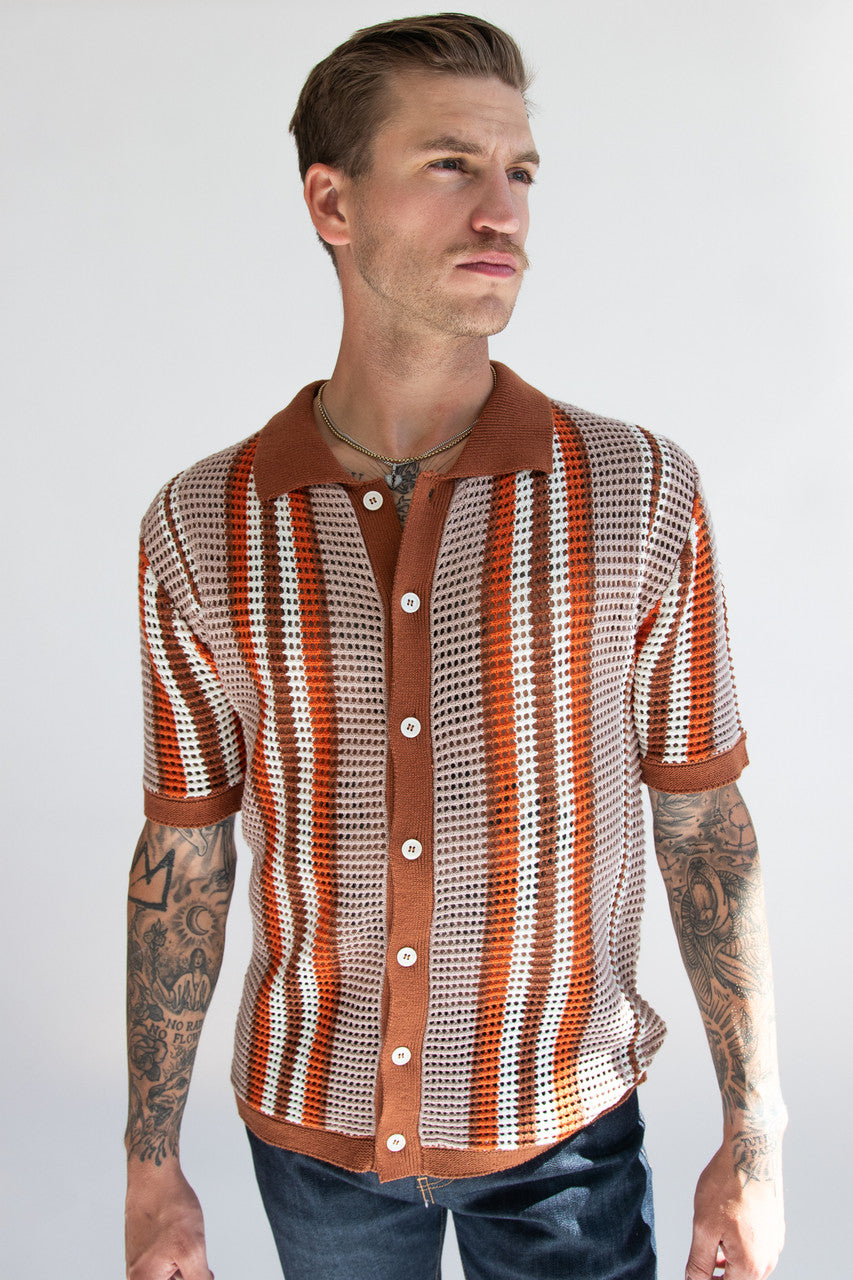Warm Brown Crochet Button Up Shirt