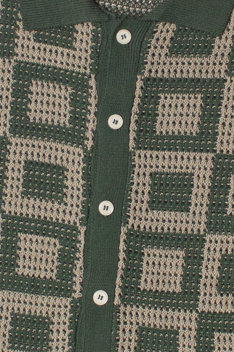 Green Squares Crochet Button Up Shirt