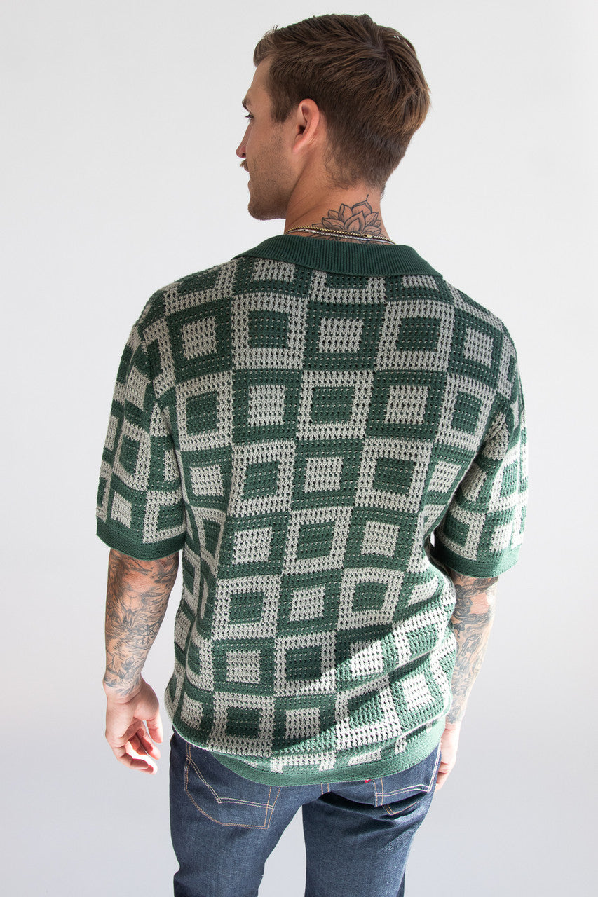 Green Squares Crochet Button Up Shirt
