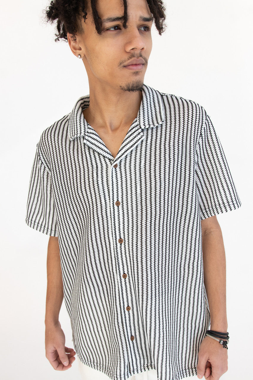 Mini Zigzag Knit Button Up Shirt