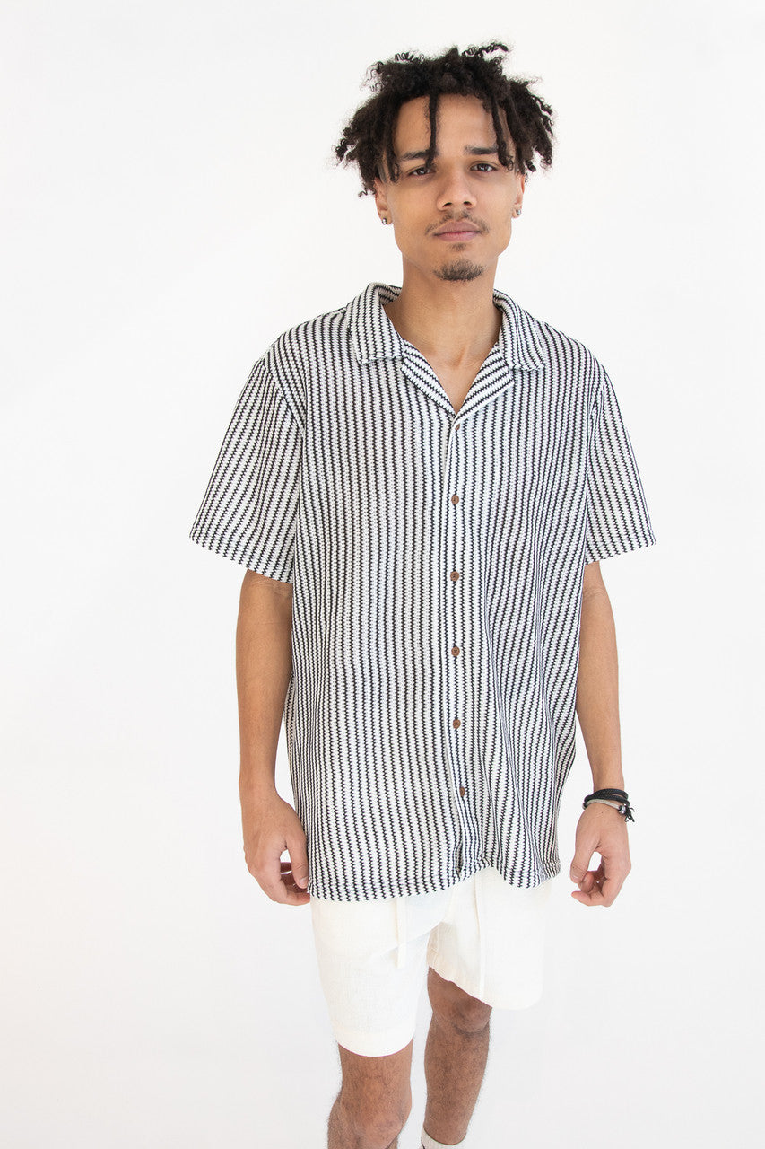 Mini Zigzag Knit Button Up Shirt