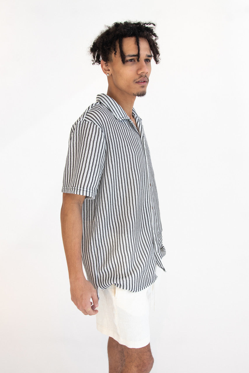 Mini Zigzag Knit Button Up Shirt