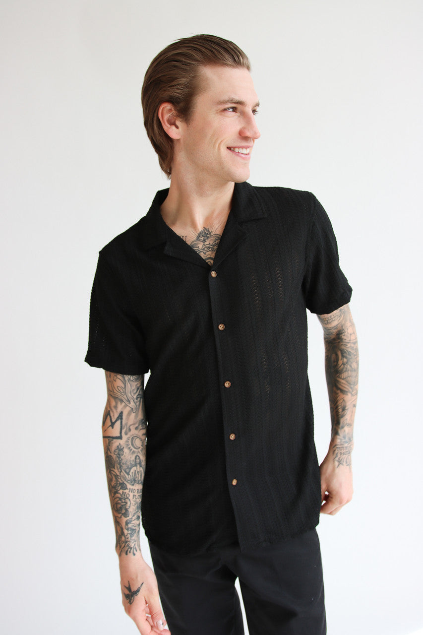 Lightweight Open Knit Button Up Shirt