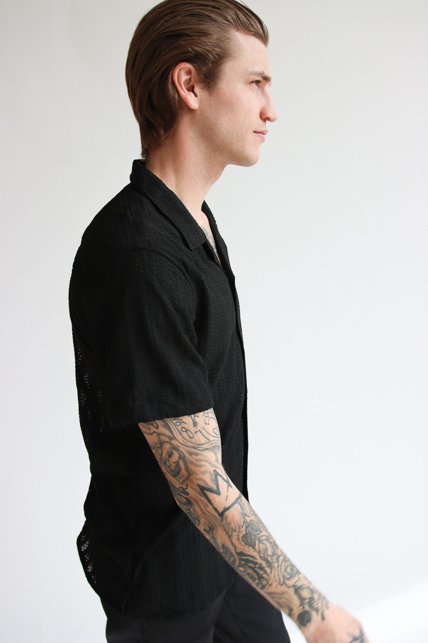 Lightweight Open Knit Button Up Shirt