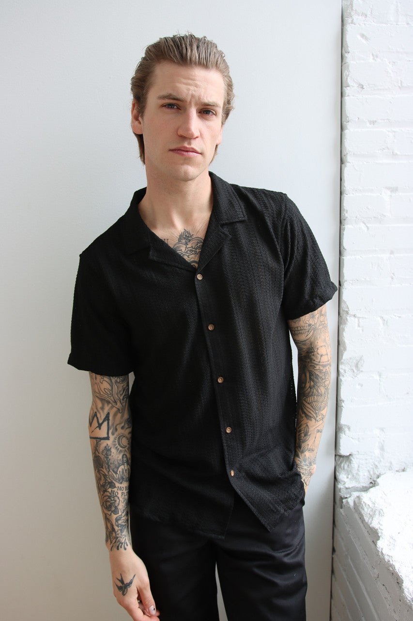 Lightweight Open Knit Button Up Shirt