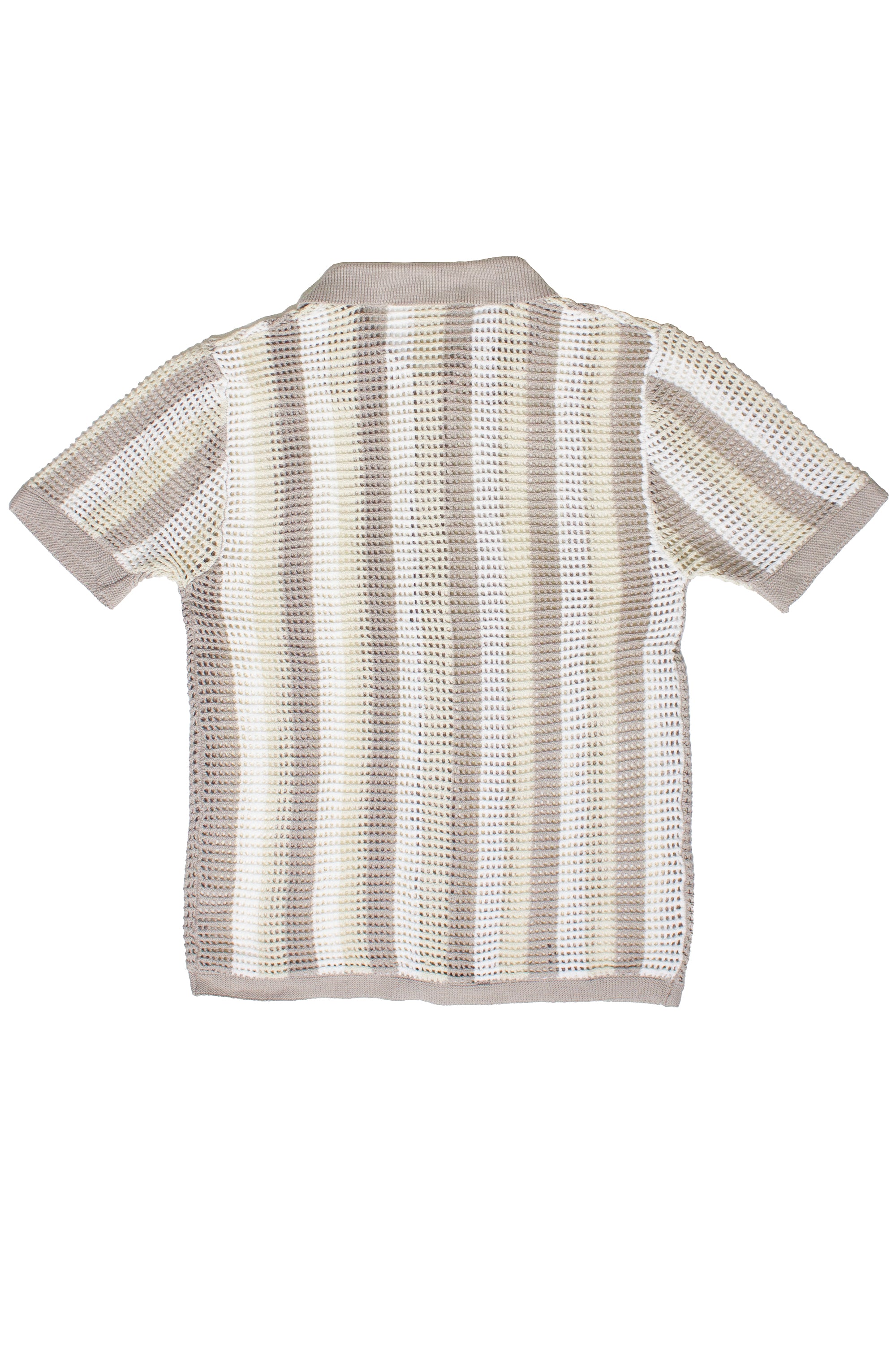 Sandstone Striped Knit Mesh Button Up