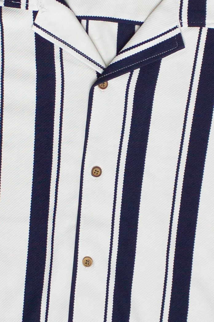 Vertical Striped Textured Button Up Shirt - White