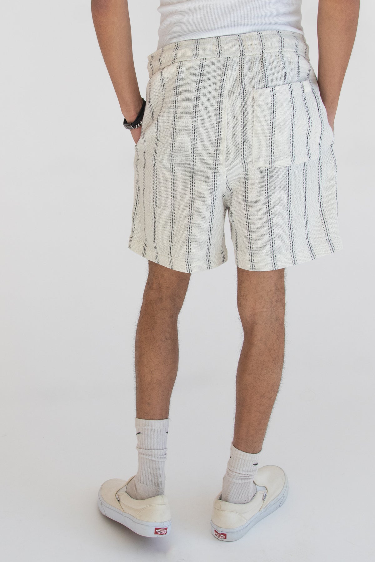 Black Striped Textured Woven Shorts