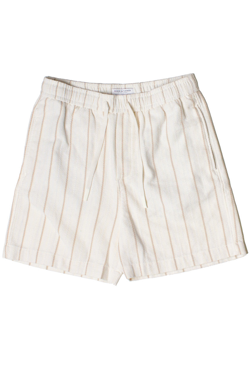 Khaki & White Striped Textured Shorts