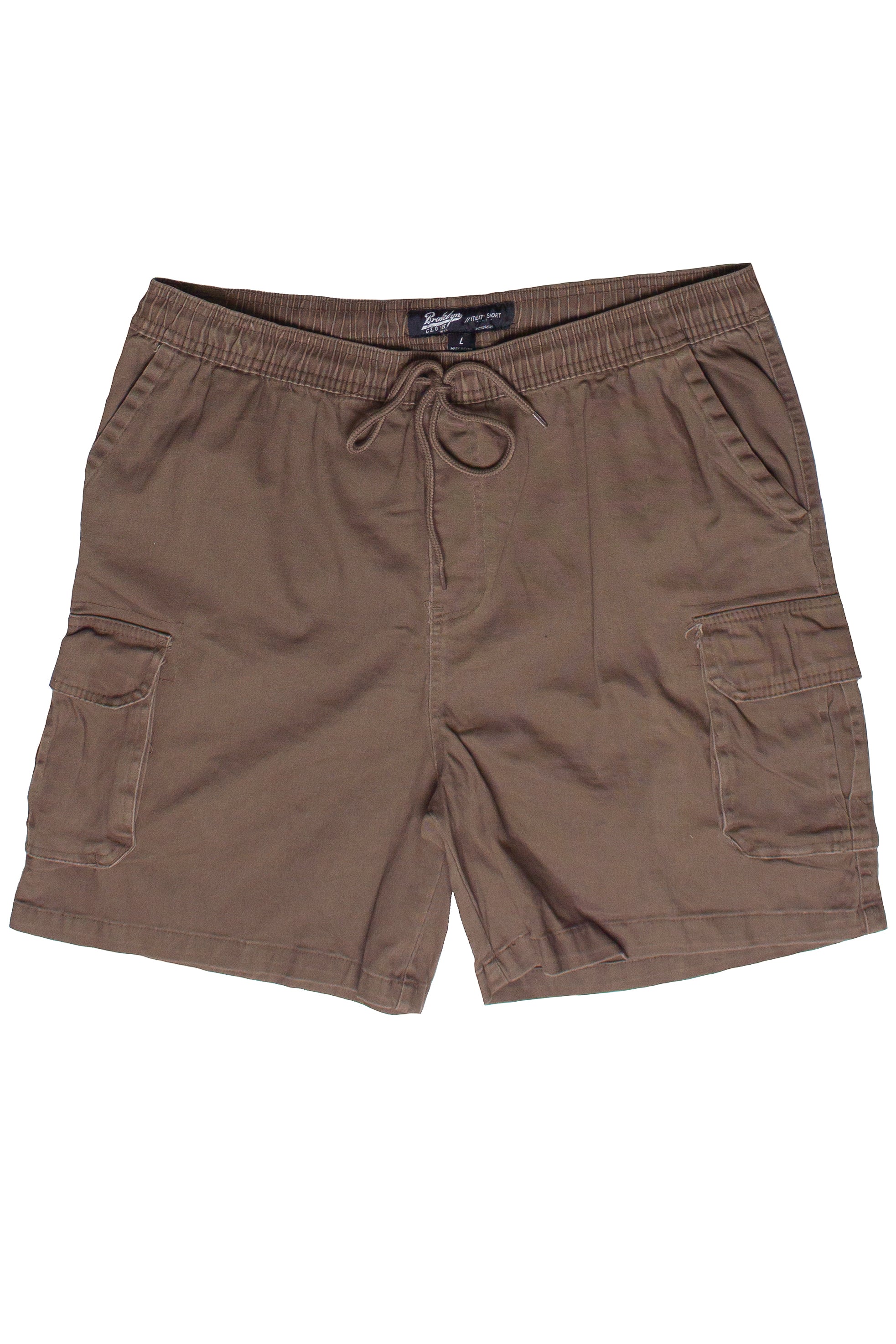 Drawstring Twill Cargo Shorts - Brown