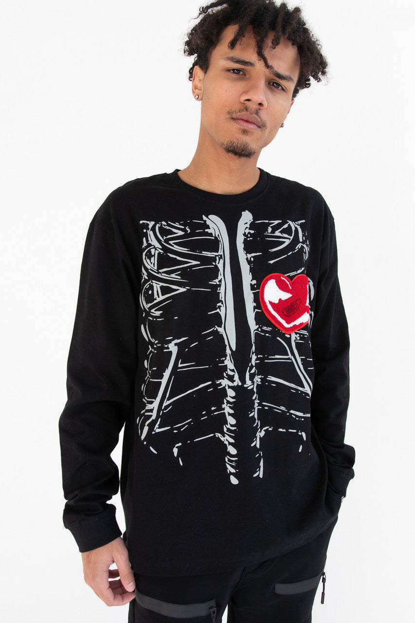 Heart Applique Ribcage Long Sleeve Tee