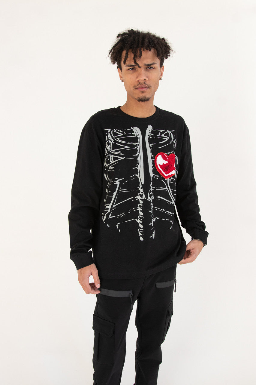 Heart Applique Ribcage Long Sleeve Tee