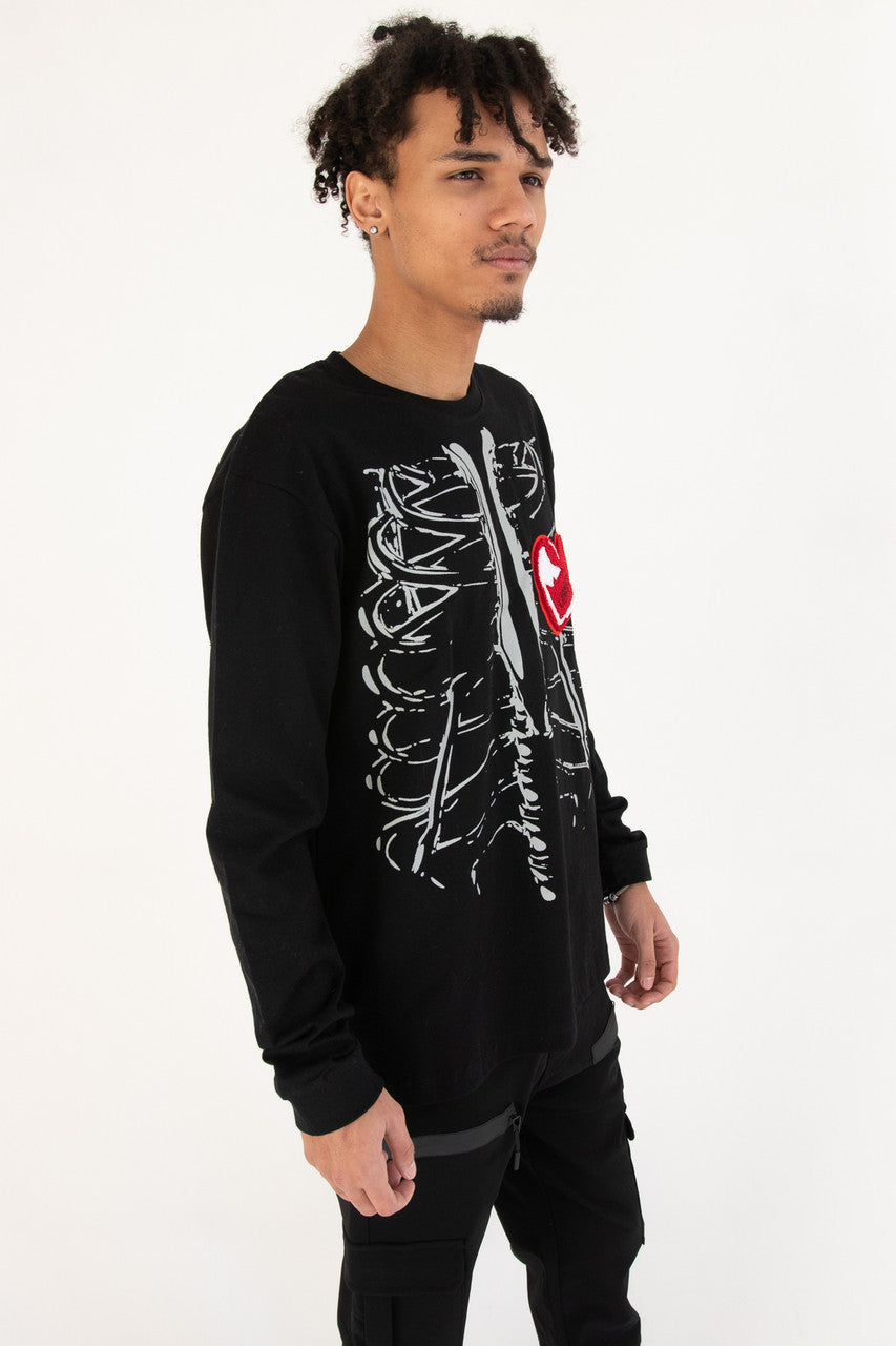 Heart Applique Ribcage Long Sleeve Tee