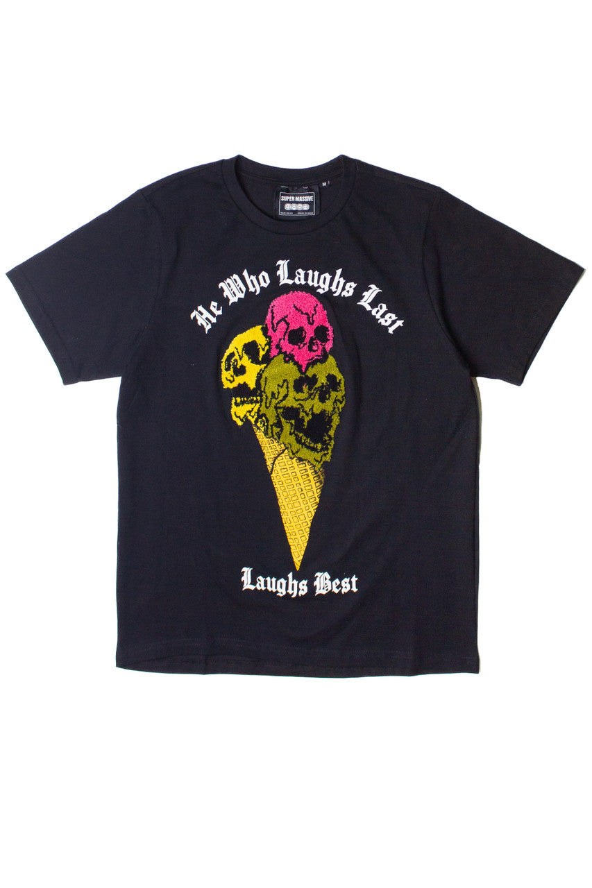 Laughing Skulls Tufted Applique T-Shirt