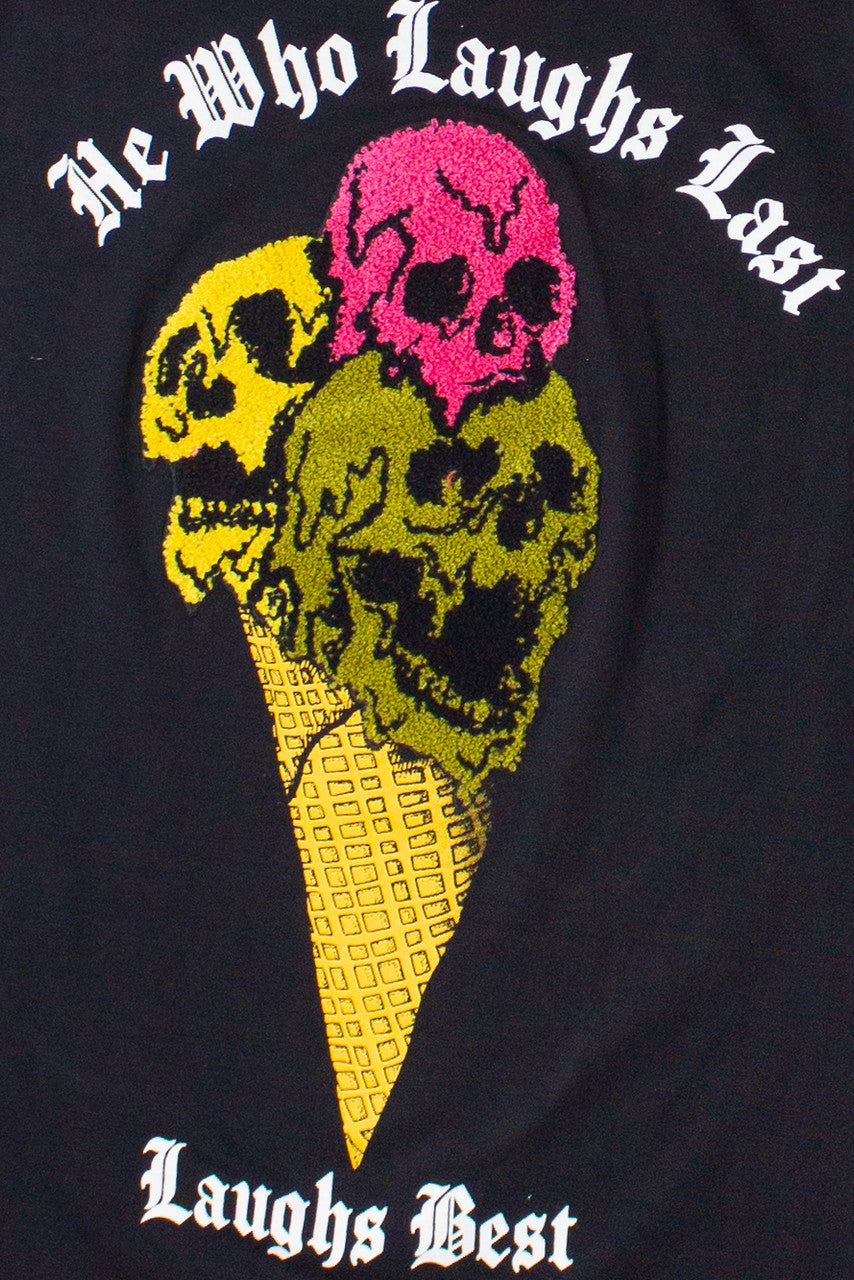 Laughing Skulls Tufted Applique T-Shirt