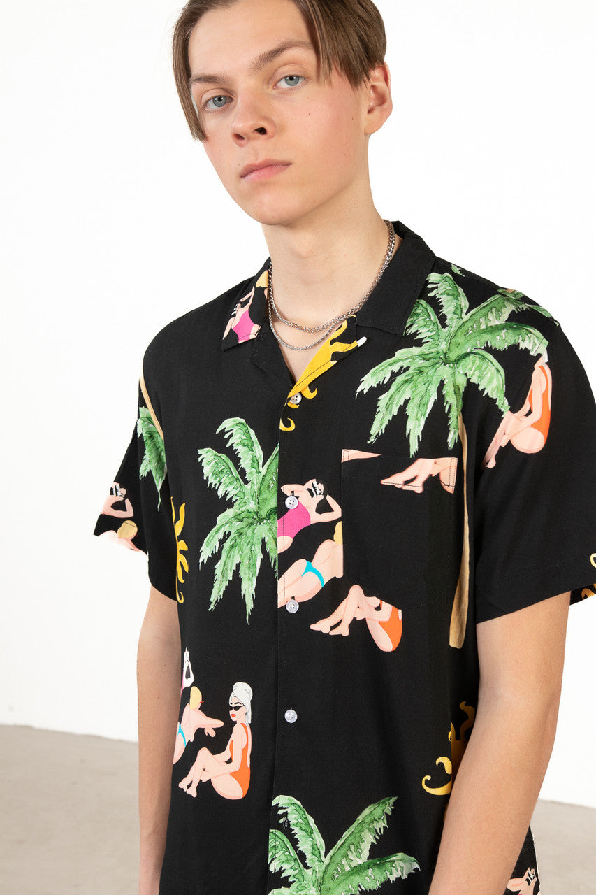 Beach Babes Black Hawaiian Shirt